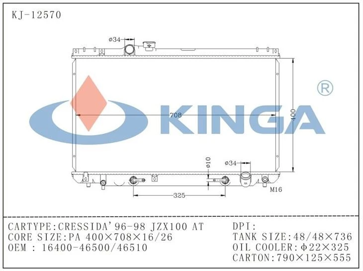 Genuine Water Cooling Auto Radiator Fits CRESSIDA' 96-98 JZX100 AT OEM 16400-46500/46510